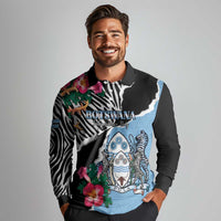 Personalized Botswana Independence Day Long Sleeve Polo Shirt Coat Of Arms Devils Claw - Wonder Print Shop