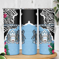 Personalized Botswana Independence Day Skinny Tumbler Coat Of Arms Devils Claw - Wonder Print Shop