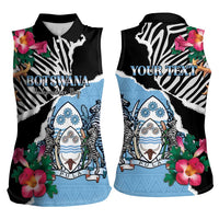 Personalized Botswana Independence Day Women Sleeveless Polo Shirt Coat Of Arms Devils Claw - Wonder Print Shop