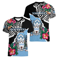 Personalized Botswana Independence Day Women V-Neck T-Shirt Coat Of Arms Devils Claw - Wonder Print Shop