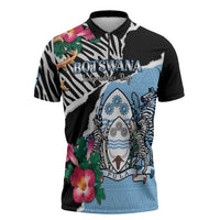 Personalized Botswana Independence Day Zipper Polo Shirt Coat Of Arms Devils Claw - Wonder Print Shop