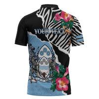 Personalized Botswana Independence Day Zipper Polo Shirt Coat Of Arms Devils Claw - Wonder Print Shop