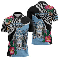 Personalized Botswana Independence Day Zipper Polo Shirt Coat Of Arms Devils Claw - Wonder Print Shop