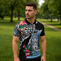 Personalized Botswana Independence Day Zipper Polo Shirt Coat Of Arms Devils Claw - Wonder Print Shop