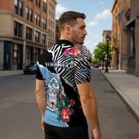 Personalized Botswana Independence Day Zipper Polo Shirt Coat Of Arms Devils Claw - Wonder Print Shop