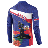 Haiti Button Sweatshirt Neg Marron Ayiti Map - Hibiscus Polynesian - Wonder Print Shop