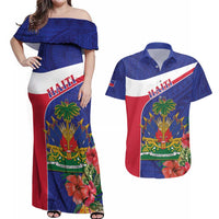 Haiti Couples Matching Off Shoulder Maxi Dress and Hawaiian Shirt Neg Marron Ayiti Map - Hibiscus Polynesian - Wonder Print Shop
