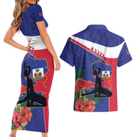 Haiti Couples Matching Short Sleeve Bodycon Dress and Hawaiian Shirt Neg Marron Ayiti Map - Hibiscus Polynesian - Wonder Print Shop