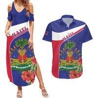 Haiti Couples Matching Summer Maxi Dress and Hawaiian Shirt Neg Marron Ayiti Map - Hibiscus Polynesian - Wonder Print Shop