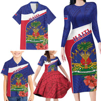 Haiti Family Matching Long Sleeve Bodycon Dress and Hawaiian Shirt Neg Marron Ayiti Map - Hibiscus Polynesian - Wonder Print Shop