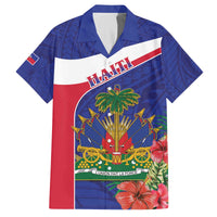 Haiti Family Matching Off The Shoulder Long Sleeve Dress and Hawaiian Shirt Neg Marron Ayiti Map - Hibiscus Polynesian - Wonder Print Shop