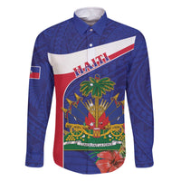 Haiti Family Matching Off The Shoulder Long Sleeve Dress and Hawaiian Shirt Neg Marron Ayiti Map - Hibiscus Polynesian - Wonder Print Shop