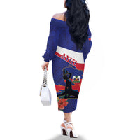 Haiti Family Matching Off The Shoulder Long Sleeve Dress and Hawaiian Shirt Neg Marron Ayiti Map - Hibiscus Polynesian - Wonder Print Shop