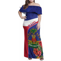 Haiti Family Matching Off Shoulder Maxi Dress and Hawaiian Shirt Neg Marron Ayiti Map - Hibiscus Polynesian - Wonder Print Shop