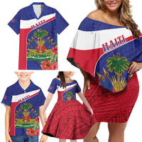 Haiti Family Matching Off Shoulder Short Dress and Hawaiian Shirt Neg Marron Ayiti Map - Hibiscus Polynesian - Wonder Print Shop