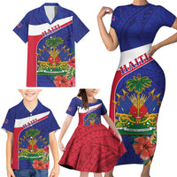 Haiti Family Matching Short Sleeve Bodycon Dress and Hawaiian Shirt Neg Marron Ayiti Map - Hibiscus Polynesian - Wonder Print Shop