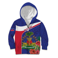 Haiti Kid Hoodie Neg Marron Ayiti Map - Hibiscus Polynesian - Wonder Print Shop