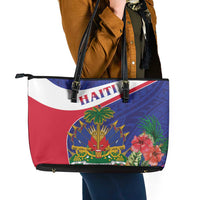 Haiti Leather Tote Bag Neg Marron Ayiti Map - Hibiscus Polynesian - Wonder Print Shop