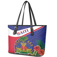 Haiti Leather Tote Bag Neg Marron Ayiti Map - Hibiscus Polynesian - Wonder Print Shop