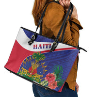 Haiti Leather Tote Bag Neg Marron Ayiti Map - Hibiscus Polynesian - Wonder Print Shop