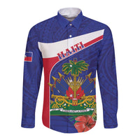 Haiti Long Sleeve Button Shirt Neg Marron Ayiti Map - Hibiscus Polynesian - Wonder Print Shop
