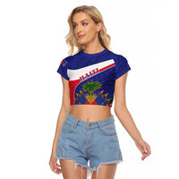 Haiti Raglan Cropped T Shirt Neg Marron Ayiti Map - Hibiscus Polynesian - Wonder Print Shop