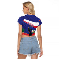 Haiti Raglan Cropped T Shirt Neg Marron Ayiti Map - Hibiscus Polynesian - Wonder Print Shop