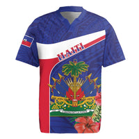 Haiti Rugby Jersey Neg Marron Ayiti Map - Hibiscus Polynesian - Wonder Print Shop