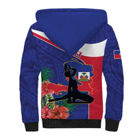 Haiti Sherpa Hoodie Neg Marron Ayiti Map - Hibiscus Polynesian - Wonder Print Shop