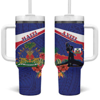 Haiti Tumbler With Handle Neg Marron Ayiti Map - Hibiscus Polynesian - Wonder Print Shop