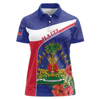 Haiti Women Polo Shirt Neg Marron Ayiti Map - Hibiscus Polynesian - Wonder Print Shop