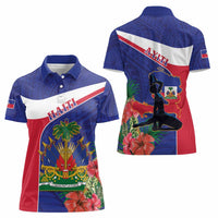 Haiti Women Polo Shirt Neg Marron Ayiti Map - Hibiscus Polynesian - Wonder Print Shop