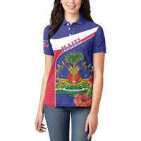 Haiti Women Polo Shirt Neg Marron Ayiti Map - Hibiscus Polynesian - Wonder Print Shop