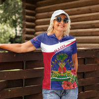 Haiti Women Polo Shirt Neg Marron Ayiti Map - Hibiscus Polynesian - Wonder Print Shop