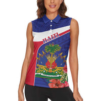 Haiti Women Sleeveless Polo Shirt Neg Marron Ayiti Map - Hibiscus Polynesian - Wonder Print Shop