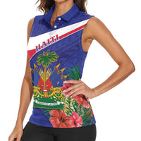 Haiti Women Sleeveless Polo Shirt Neg Marron Ayiti Map - Hibiscus Polynesian - Wonder Print Shop