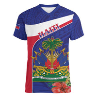 Haiti Women V-Neck T-Shirt Neg Marron Ayiti Map - Hibiscus Polynesian - Wonder Print Shop