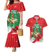 Funny Christmas Chicken Couples Matching Mermaid Dress and Hawaiian Shirt Merry F Caw F - Wonder Print Shop