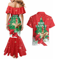 Funny Christmas Chicken Couples Matching Mermaid Dress and Hawaiian Shirt Merry F Caw F - Wonder Print Shop