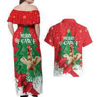 Funny Christmas Chicken Couples Matching Off Shoulder Maxi Dress and Hawaiian Shirt Merry F Caw F - Wonder Print Shop