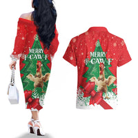 Funny Christmas Chicken Couples Matching Off The Shoulder Long Sleeve Dress and Hawaiian Shirt Merry F Caw F - Wonder Print Shop