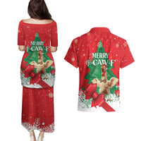 Funny Christmas Chicken Couples Matching Puletasi and Hawaiian Shirt Merry F Caw F - Wonder Print Shop