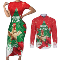 Funny Christmas Chicken Couples Matching Short Sleeve Bodycon Dress and Long Sleeve Button Shirt Merry F Caw F - Wonder Print Shop
