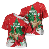 Funny Christmas Chicken Cross Shoulder Shirt Merry F Caw F - Wonder Print Shop