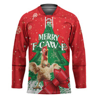 Funny Christmas Chicken Hockey Jersey Merry F Caw F - Wonder Print Shop