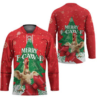 Funny Christmas Chicken Hockey Jersey Merry F Caw F - Wonder Print Shop