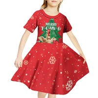 Funny Christmas Chicken Kid Short Sleeve Dress Merry F Caw F - Wonder Print Shop