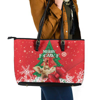 Funny Christmas Chicken Leather Tote Bag Merry F Caw F - Wonder Print Shop