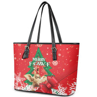 Funny Christmas Chicken Leather Tote Bag Merry F Caw F - Wonder Print Shop