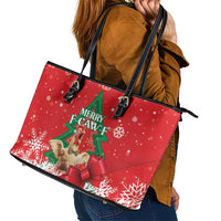 Funny Christmas Chicken Leather Tote Bag Merry F Caw F - Wonder Print Shop